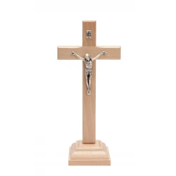 Krzyż drewniany stojący z frezem jasny brąz 20 cm